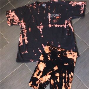 Tie dye set black biker shorts  reverse tie dye